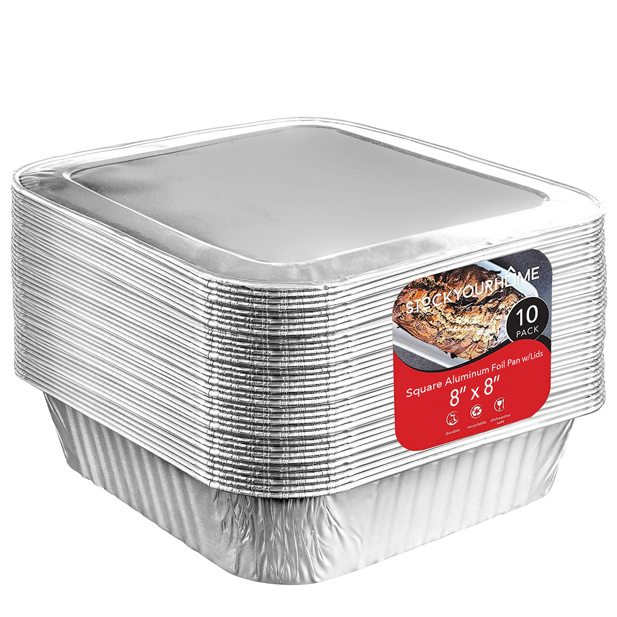 Stock Your Home Aluminum Foil Pans 8x8 Baking Pans Disposable with Lids (10 Pack) Square Baking Pans with Lids - 8 Inch Cake Pan - Brownie Pan - Lasagna Pan - 8 Inch x 8 Inch x 2 Inch 🍁 All In One Marketplace Canada
