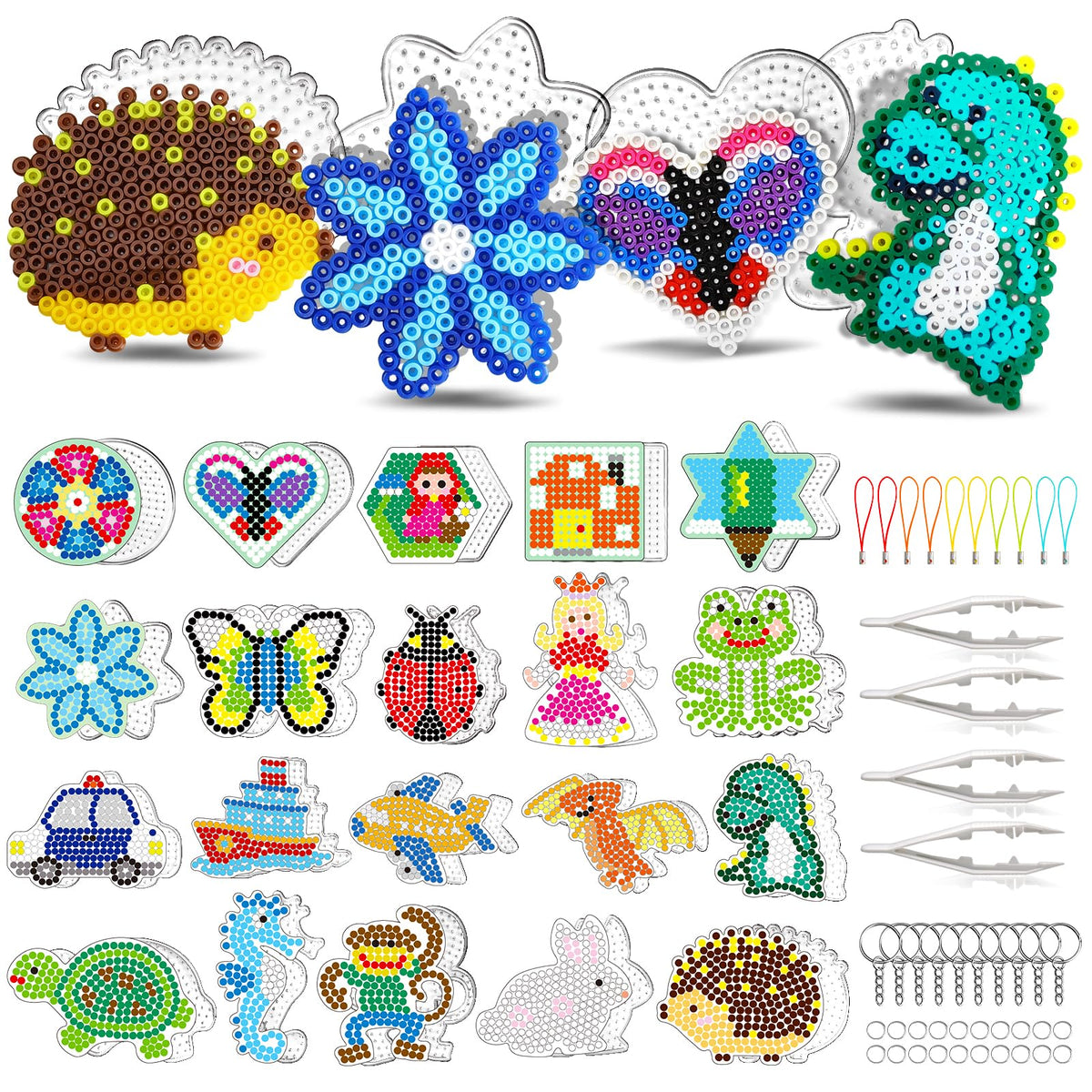 FUNZBO 20 PCS 5mm Fuse Beads Pegboards - Animal Shape Pegboards for Craft Perler Beads Kit DIY Arts and Crafts Kit Project with Keychains, Hang Ropes and Beads Tweezers, Fuse Beads Gift Set Christmas Birthday 🍁 All In One Marketplace Canada