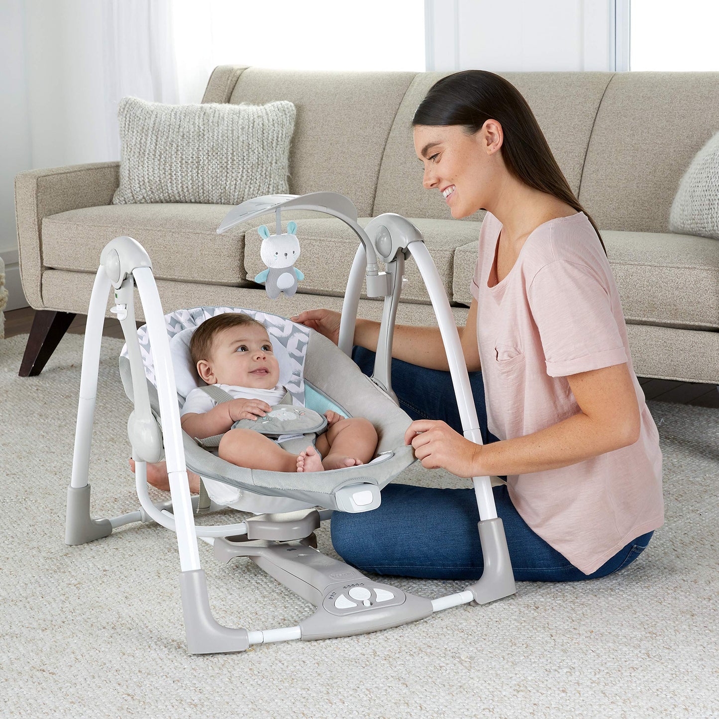 Ingenuity ConvertMe 2-in-1 Compact Portable Automatic Baby Swing & Infant Seat, Battery-Powered Vibrations, Nature Sounds, 0-9 Months 6-20 lbs (Raylan) 🍁 All In One Marketplace Canada