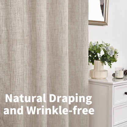 YoungsTex Natural Linen Curtains 84 Inch Long for Living Room Bedroom Grommet Top Light Filtering Privacy Linen Textured Window Semi Sheer Drapes, 2 Panels, 52x84 Inch, Natural
