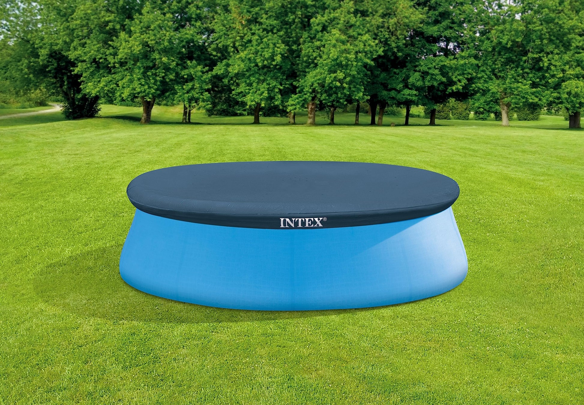 Intex Easy Set Pool Cover - 8 FT for Easy Set Inflatable Pools - 28020E Pool Cover - Includes Rope Tie, Drain Holes, Snug Fit to Protect Water from Bugs, Scum, and Evaporation