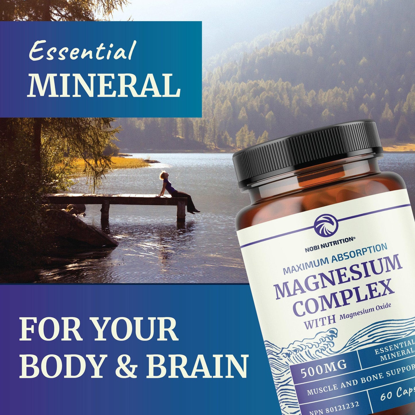 Magnesium Citrate Complex | 500MG | High Absorption Formula | Calm, Relaxation & Digestion Support Supplement with Elemental Magnesium Oxide | Made in Canada, Soy-Free | 60 Ct (2-Month Supply)