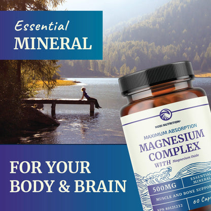 Magnesium Citrate Complex | 500MG | High Absorption Formula | Calm, Relaxation & Digestion Support Supplement with Elemental Magnesium Oxide | Made in Canada, Soy-Free | 60 Ct (2-Month Supply)