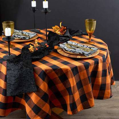 Nappe de table DII 100 % coton, lavable en machine, pour dîner, Halloween, ronde de 178 cm, motif à carreaux vichy orange et noir, pour 4 personnes