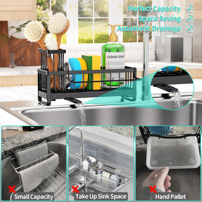 HapiRm Sponge Holder for Kitchen Sink - Self-draining Sink Caddy Organizer with Brush and Dishcloth Holders, Stainless Steel Kitchen Sink Organizers and Storage for Countertop - Available at All In One Marketplace Canada