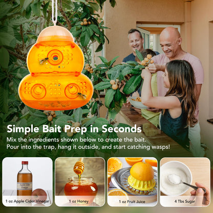 Aspectek Yellow Wasp Trap, 2 Pack, Outdoor Hanging Hornet, Yellow Jacket and Fly Catcher for Yard and Patio, Reusable, Easy Fill, Leak-Proof, Protect Garden, Patio, BBQ, Apple, Pear Trees, Berries