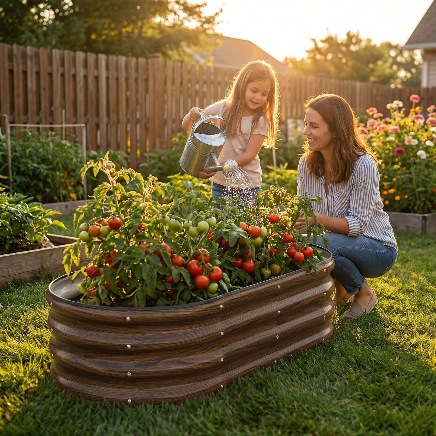 SnugNiture Galvanized Raised Garden Bed Outdoor, 2 Pcs 4x2x1ft Oval Metal Planter Box for Planting Plants Vegetables, Brown - Available at All In One Marketplace Canada