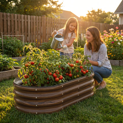 SnugNiture Galvanized Raised Garden Bed Outdoor, 2 Pcs 4x2x1ft Oval Metal Planter Box for Planting Plants Vegetables, Brown - Available at All In One Marketplace Canada