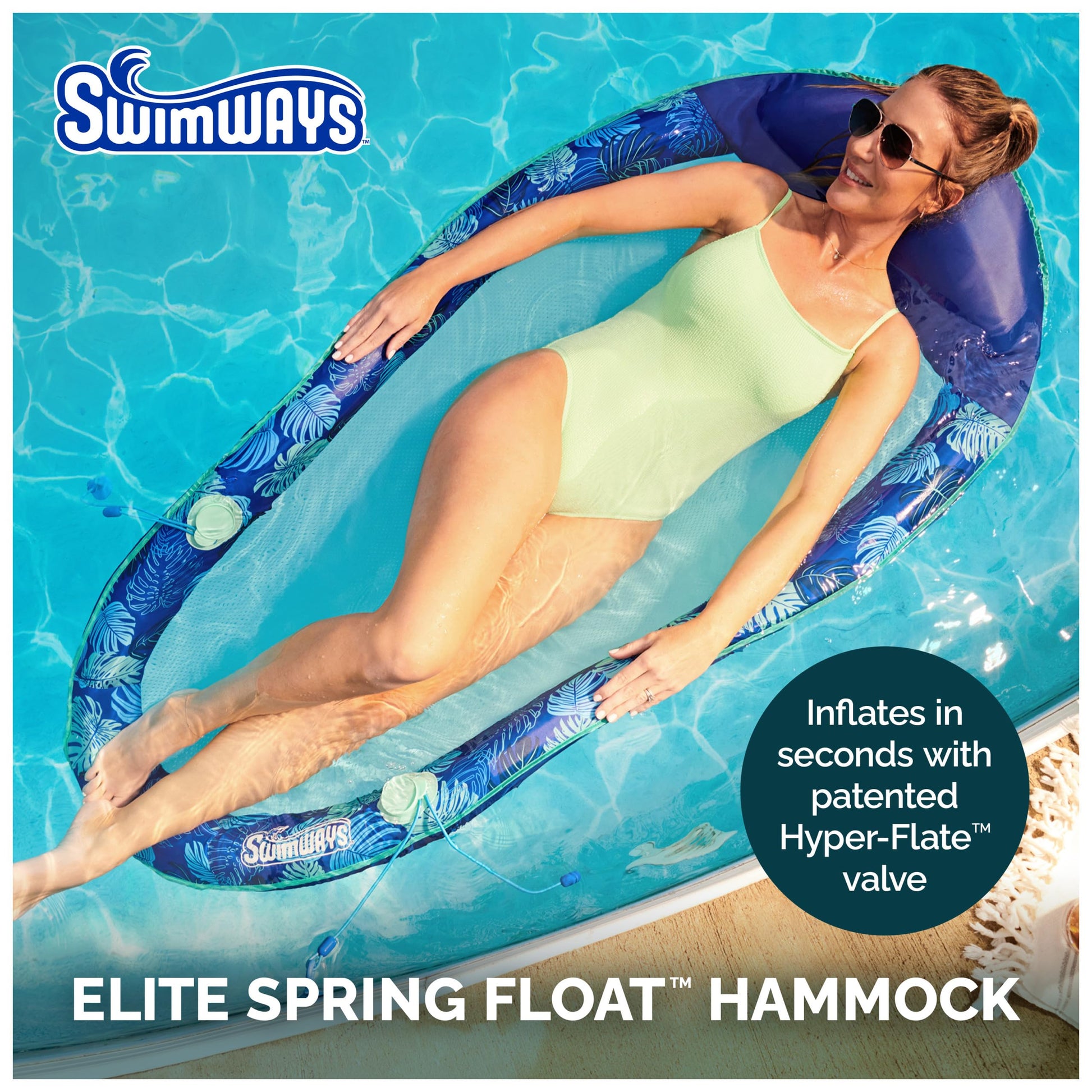 Swimways Elite Spring Float Hammock Pool Lounger, Inflatable Pool Floats Adult with Fast Inflation, Pool Hammock for Adults up to 250 lbs SwimWays
