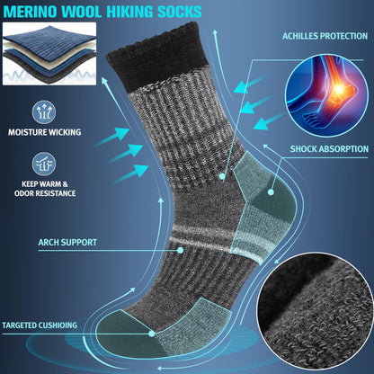 Sandsuced Merino Wool Hiking Socks Thermal Winter Warm Cozy Outdoor Crew Socks 5 Pairs Gift Stocking Stuffers for Men(Black/Grey,L) 🍁 All In One Marketplace Canada