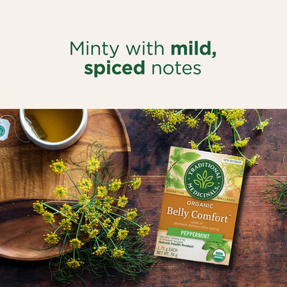 Traditional Medicinals - Organic Belly Comfort Peppermint Herbal Tea (Pack of 6) - Contains Ginger, Fennel and Lemon Balm for Digestive Support - 96 Tea Bags Total 🍁 All In One Marketplace Canada