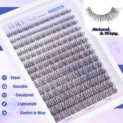 Natural Lash Clusters Wispy Cluster Eyelash Extensions 168pcs Individual Lashes 8-16mm C Curl DIY Lash Extension Natural Look Soft Thin Band Cluster Lashes by ALICE