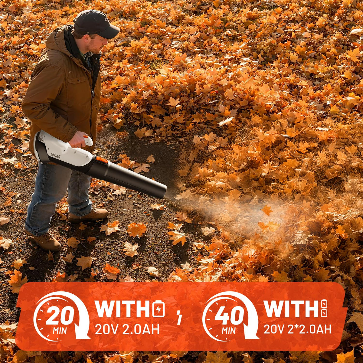 Litheli 20V Cordless Leaf Blower, 355CFM 85MPH 2-Speed, Handheld Electric Blower for Lawn Care Patio Dust Leaf Cleaning, Powered by 2×2.0Ah Batteries