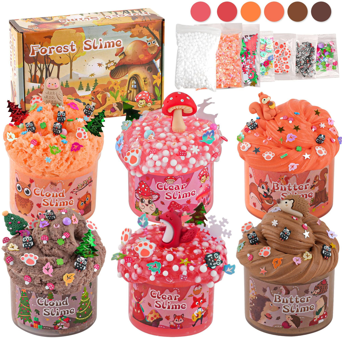 LAWOHO 6 Packs Slime Kit -Cloud, Butter, Clear Slime, Slimes for Kids with Forest Charms & Add-ins, Non Stick Slime Making Kit for Kids Party Favors, 360ml Slimes Kits for Birthday Halloween Christmas 🍁 All In One Marketplace Canada