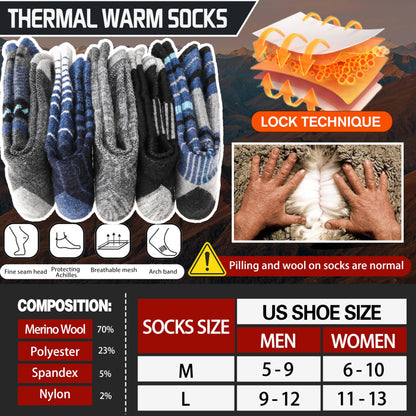 Merino Wool Socks for Women Men Thermal Winter Warm Hiking Crew Boot Work Thick Cozy Gift Socks Stocking Stuffers 5 Pairs(Purplish Blue Grey,L) 🍁 All In One Marketplace Canada