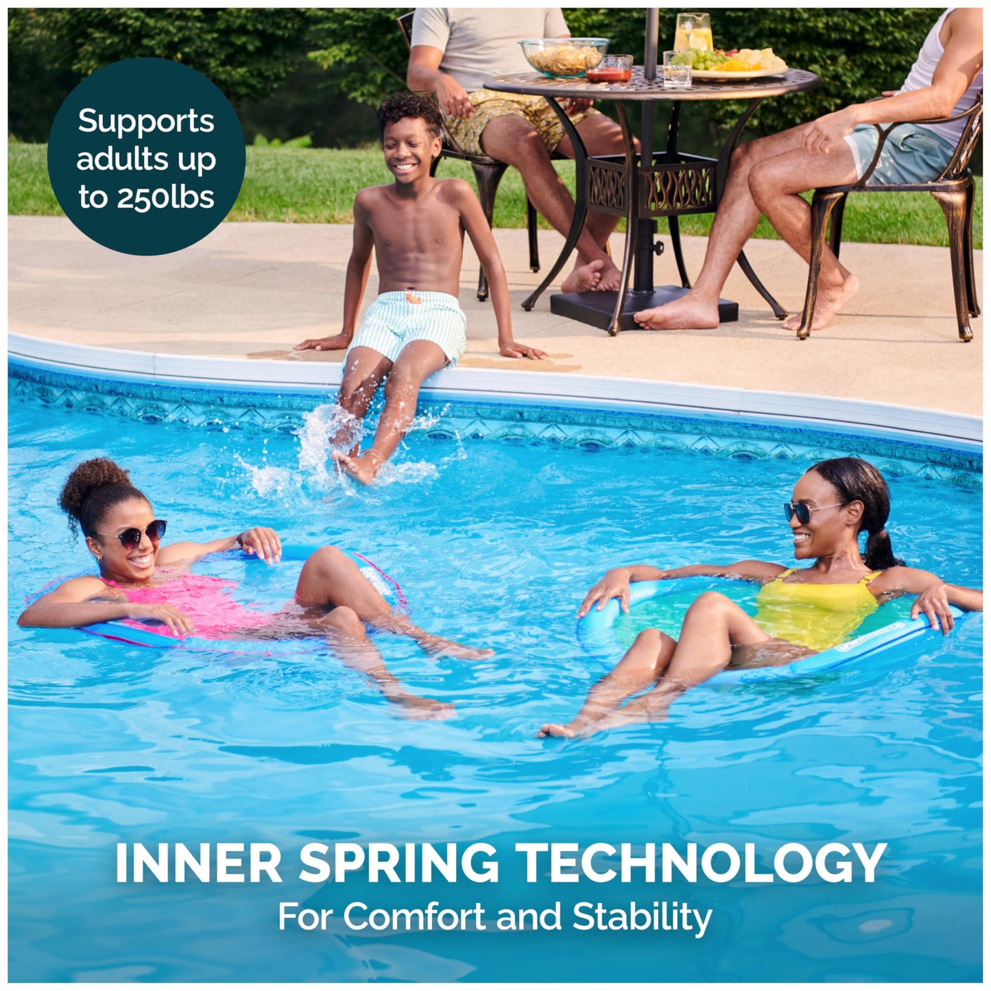 SwimWays Spring Float Premium Papasan Pool Lounger, Inflatable Pool Floats Adult with Fast Inflation for Ages 15 & Up, Sky Blue SwimWays