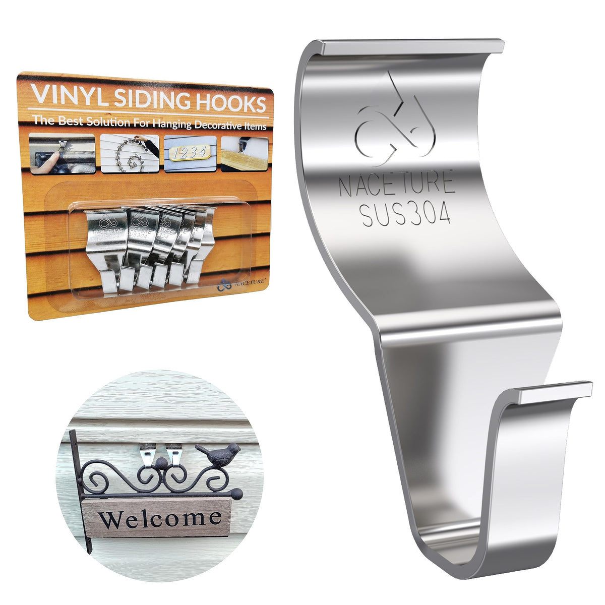 Vinyl Siding Hooks Hanger (6 Pack) | Vinyl Siding Hooks for Hanging Outdoor Deck Decor, No Drill Vinyl Siding Clips for Hanging Outside Home or Holiday Decor 🍁 All In One Marketplace Canada