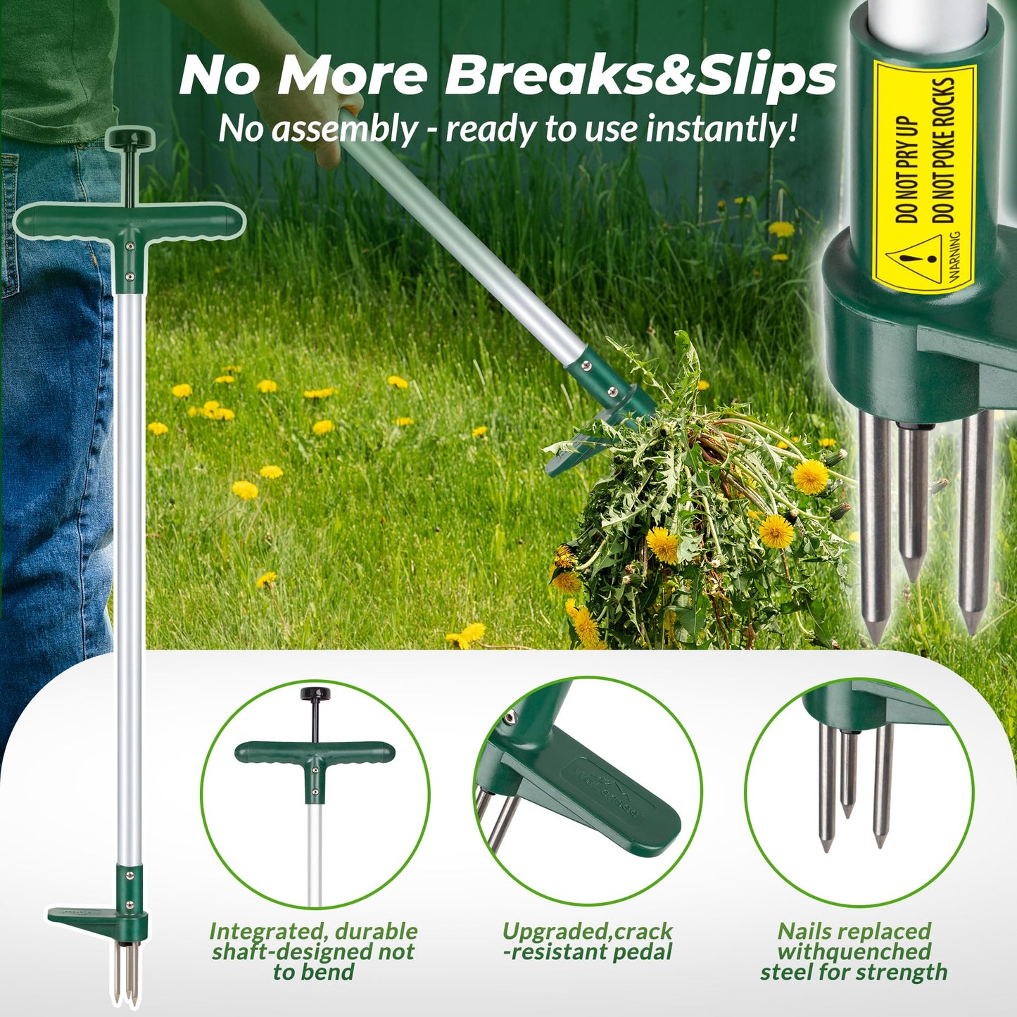 Walensee Weed Puller, Stand Up Weeder Hand Tool, Long Handle Garden Weeding Tool with 3 Claws, Hand Weed Hound Weed Puller for Dandelion, Standup Weed Root Pulling Tool and Picker, Grabber (1 Pack) - Available at All In One Marketplace Canada