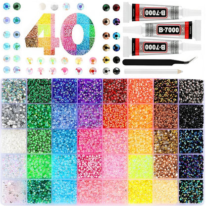 CyanHall Bedazzling Kit with 40 Colors, 32000 Pcs 3mm Flatback Rhinestones Resin Jelly Gems for Bedazzling, Rhinestone Kit with B7000 Glue for Nail Rhinestones, Shoes, Crafts, Diamond Art & DIY Bedazzler Projects - Available at All In One Marketplace Canada