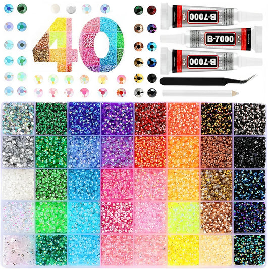 CyanHall Bedazzling Kit with 40 Colors, 32000 Pcs 3mm Flatback Rhinestones Resin Jelly Gems for Bedazzling, Rhinestone Kit with B7000 Glue for Nail Rhinestones, Shoes, Crafts, Diamond Art & DIY Bedazzler Projects - Available at All In One Marketplace Canada
