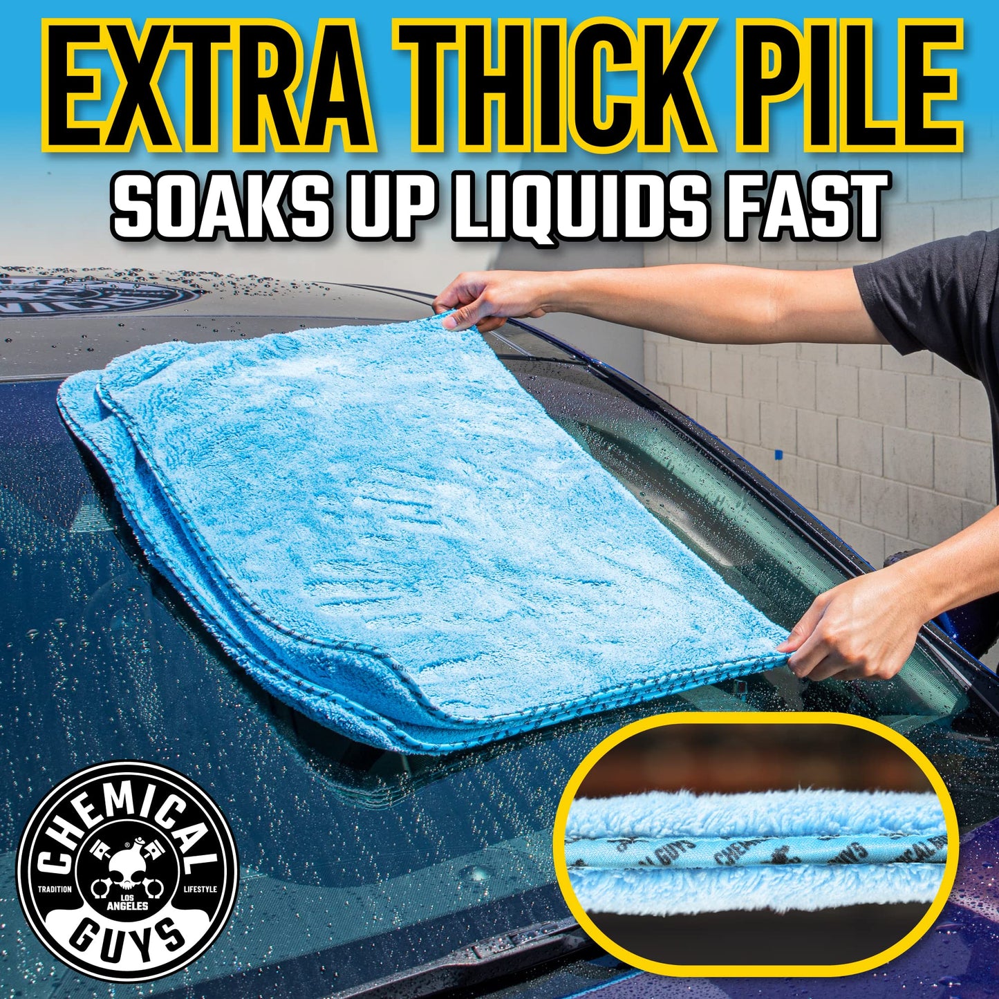 Chemical Guys Woolly Mammoth Microfiber Towel (36" x 25") Cars, Trucks, SUVs, RVs, Home, Pets, Messes, Blue Chemical Guys