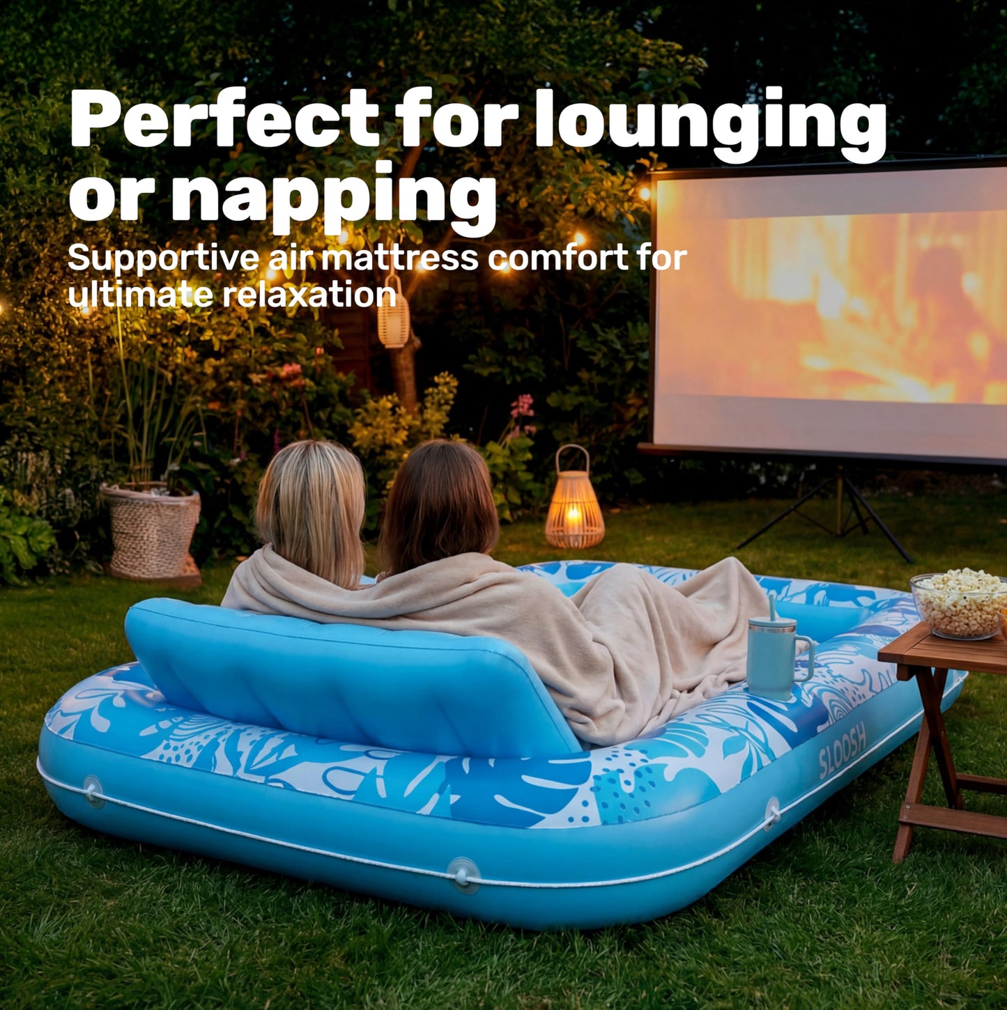 Sloosh Inflatable Tanning Pool Lounger Float-XL, 85" x 57" Extra Large Suntan Sun Tan tub for Adults, Bed Blow up, Raft Lounge Floatie, XL-Blue