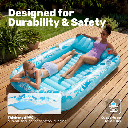 Sloosh Inflatable Tanning Pool Lounger Float-XL, 85" x 57" Extra Large Suntan Sun Tan tub for Adults, Bed Blow up, Raft Lounge Floatie, XL-Blue