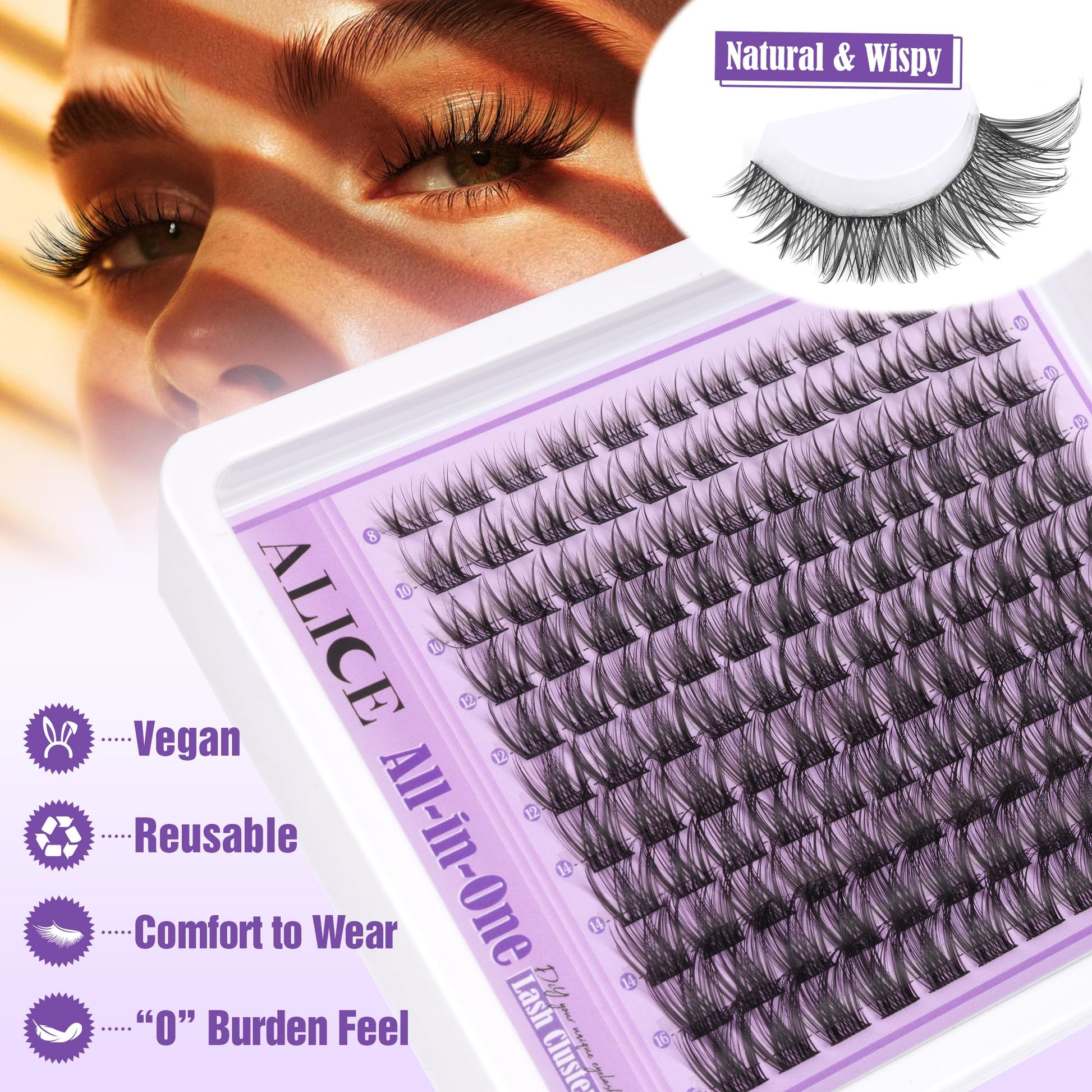 Wispy Lash Clusters Kit Natural Lash Extensions Kit DIY Cluster Eyelash Extensions C Curl 8-16mm Individual Lashes with Lash Remover Bond and Seal Soft Thin Band by ALICE - Available at All In One Marketplace Canada