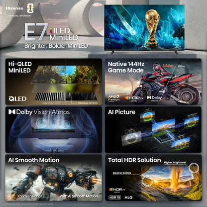 Hisense 55E7SF - 55" 4K Smart Mini-LED Fire TV (2026 Model), QLED Color, 144Hz Game Mode PRO, Dolby Vision, Dolby Atmos, AI Smooth Motion with MEMC, Alexa Built in with Voice Remote (2026 Model) 🍁 All In One Marketplace Canada