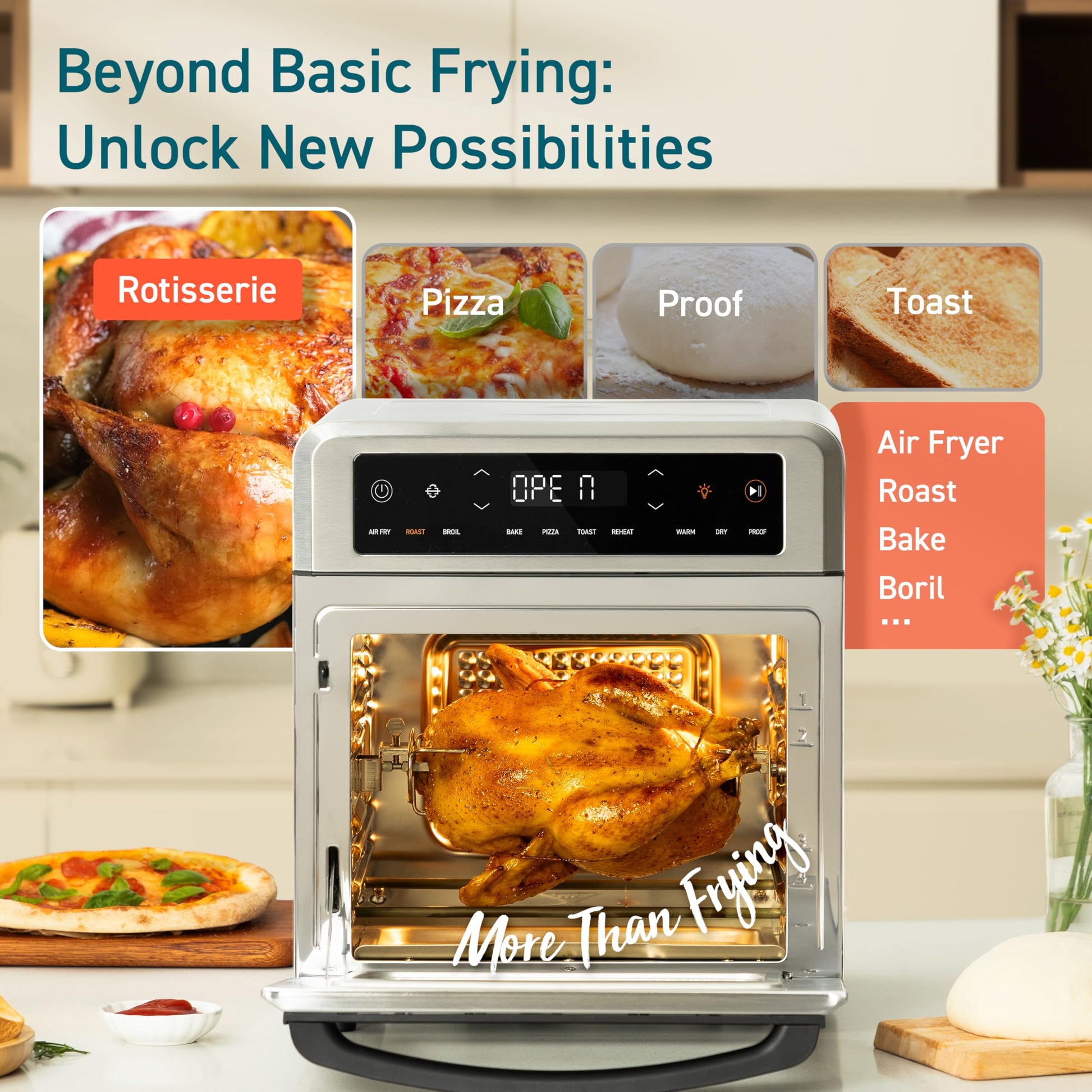 Cosori 11-in-1 Air Fryer Oven, 13Qt Small Footprint Airfryer combo with Rotisserie, Toast, Bake, Roast, Reheat Functions and more, Recipe Book & 6 Accessories Included, Perfect for Small Contertop - Available at All In One Marketplace Canada