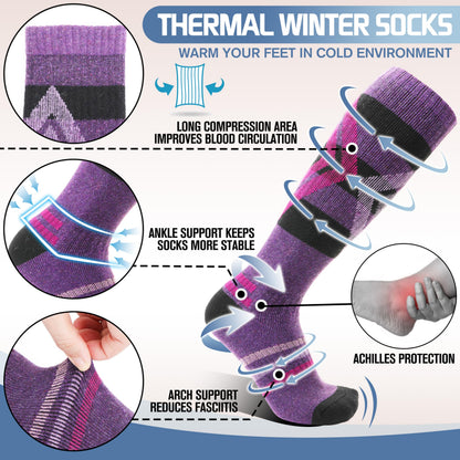 Welwoos Merino Wool Ski Socks for Mens Womens Thermal Winter Thick Warm Long Socks for Skiing Outdoor Sports Snowboarding 3 Pairs Gifts Stocking Stuffers for Men Women (Assorted,M) 🍁 All In One Marketplace Canada