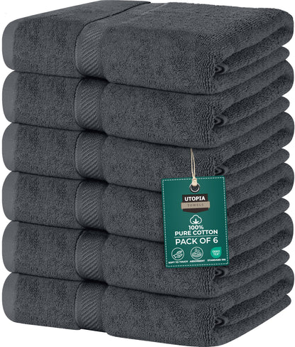 Utopia Towels 6 Medium Bath Towels, 24 by 48 Inches, 100% Cotton Towels for Pool, Spa, Gym, Quick Drying and Absorbent, Grey - Available at All In One Marketplace Canada