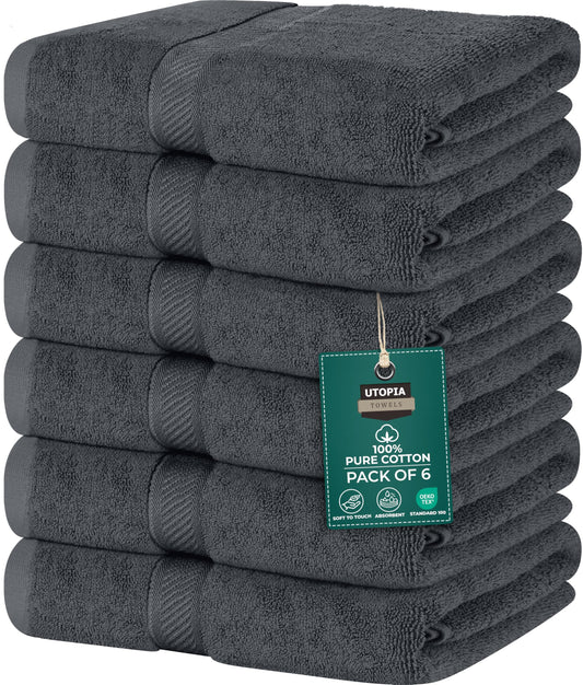 Utopia Towels 6 Medium Bath Towels, 24 by 48 Inches, 100% Cotton Towels for Pool, Spa, Gym, Quick Drying and Absorbent, Grey - Available at All In One Marketplace Canada