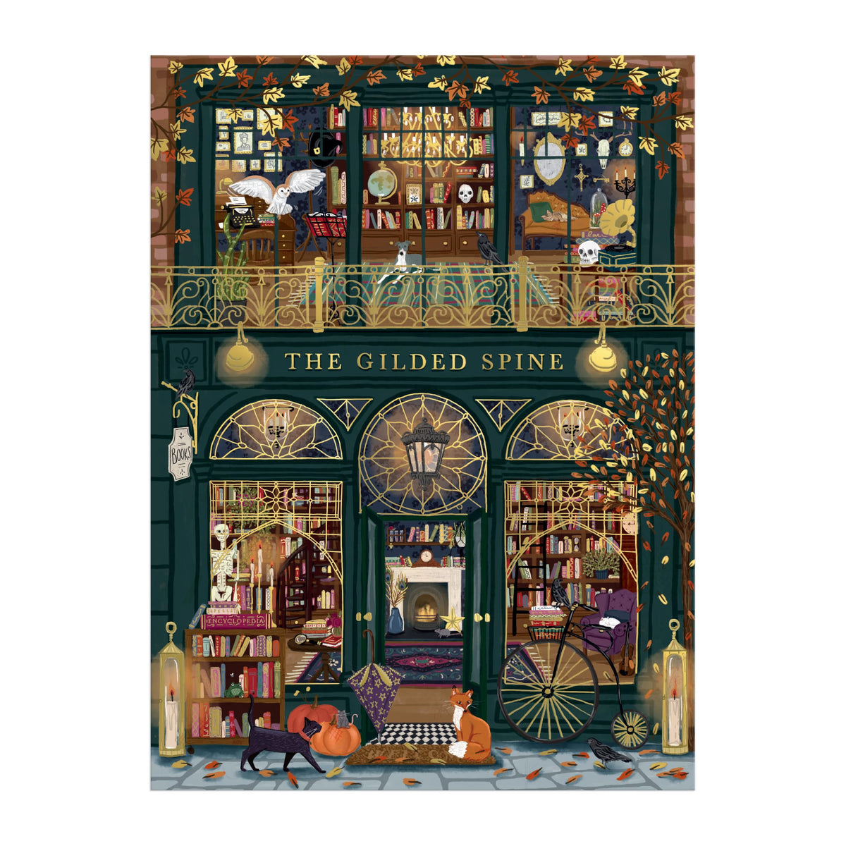 Galison The Gilded Spine Puzzle – 1000 Piece Foil Puzzle Featuring Beautiful Fall Book Storefront with Gold Detailing