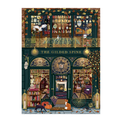Galison The Gilded Spine Puzzle – 1000 Piece Foil Puzzle Featuring Beautiful Fall Book Storefront with Gold Detailing