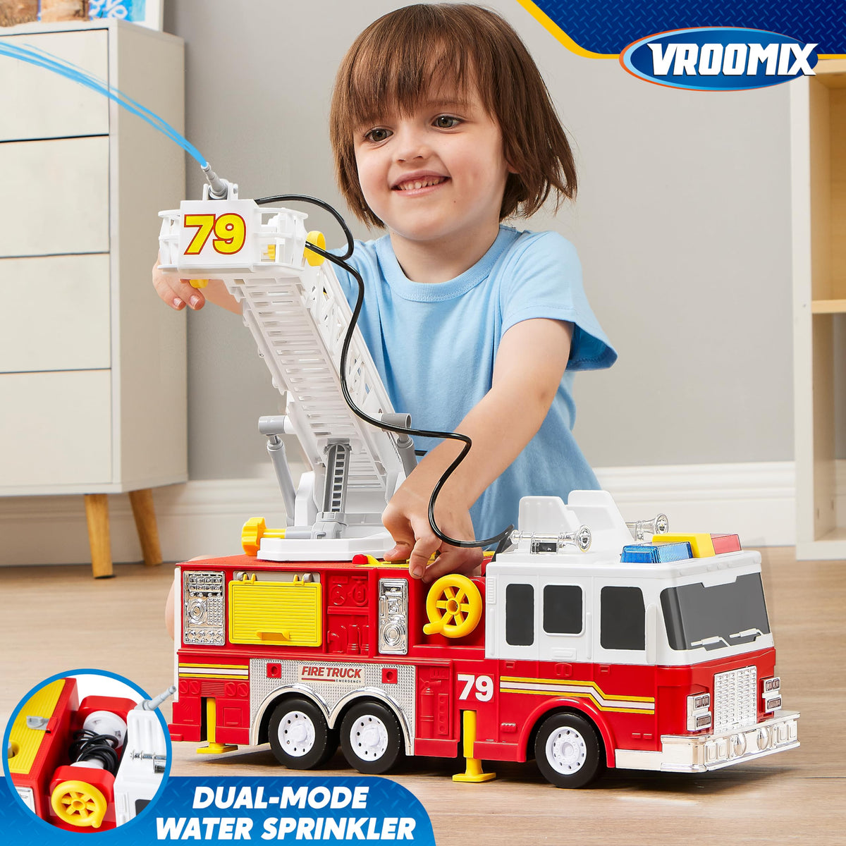 Extra Large Toddler Fire Truck Toys for Boys with 33-inch Ladder, Realistic Sirens, Lights & Sprinkler Pump, Big Firetruck Emergency Vehicle, Kids Toys for Age 2, 3, 4, 5, 6 Christmas Birthday Gifts 🍁 All In One Marketplace Canada