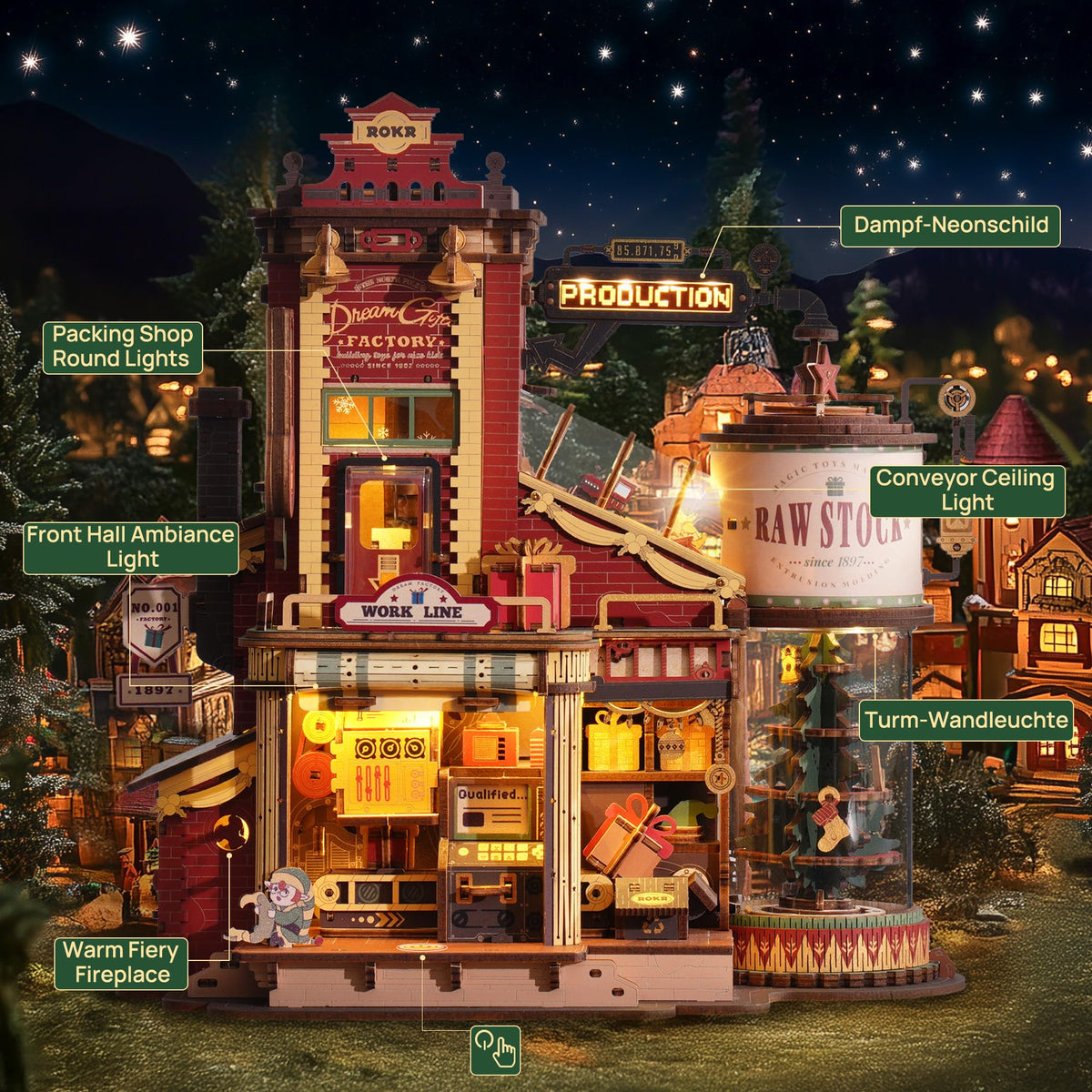 ROKR 3D Puzzle for Adults Christmas Style Dream Gift Factory Wooden Model Kit Luminous Factory DIY Dollhouse Kit Building with Music, Lights and 5 Elves for Teens 14+ 🍁 All In One Marketplace Canada