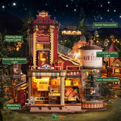 ROKR 3D Puzzle for Adults Christmas Style Dream Gift Factory Wooden Model Kit Luminous Factory DIY Dollhouse Kit Building with Music, Lights and 5 Elves for Teens 14+ 🍁 All In One Marketplace Canada