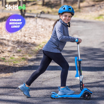 Kick Scooters for Kids Ages 3-5 (Suitable for 2-12 Year Old) Adjustable Height Foldable Scooter Removable Seat, 3 LED Light Wheels, Rear Brake, Wide Standing Board, Outdoor Activities for Boys/Girls SKIDEE