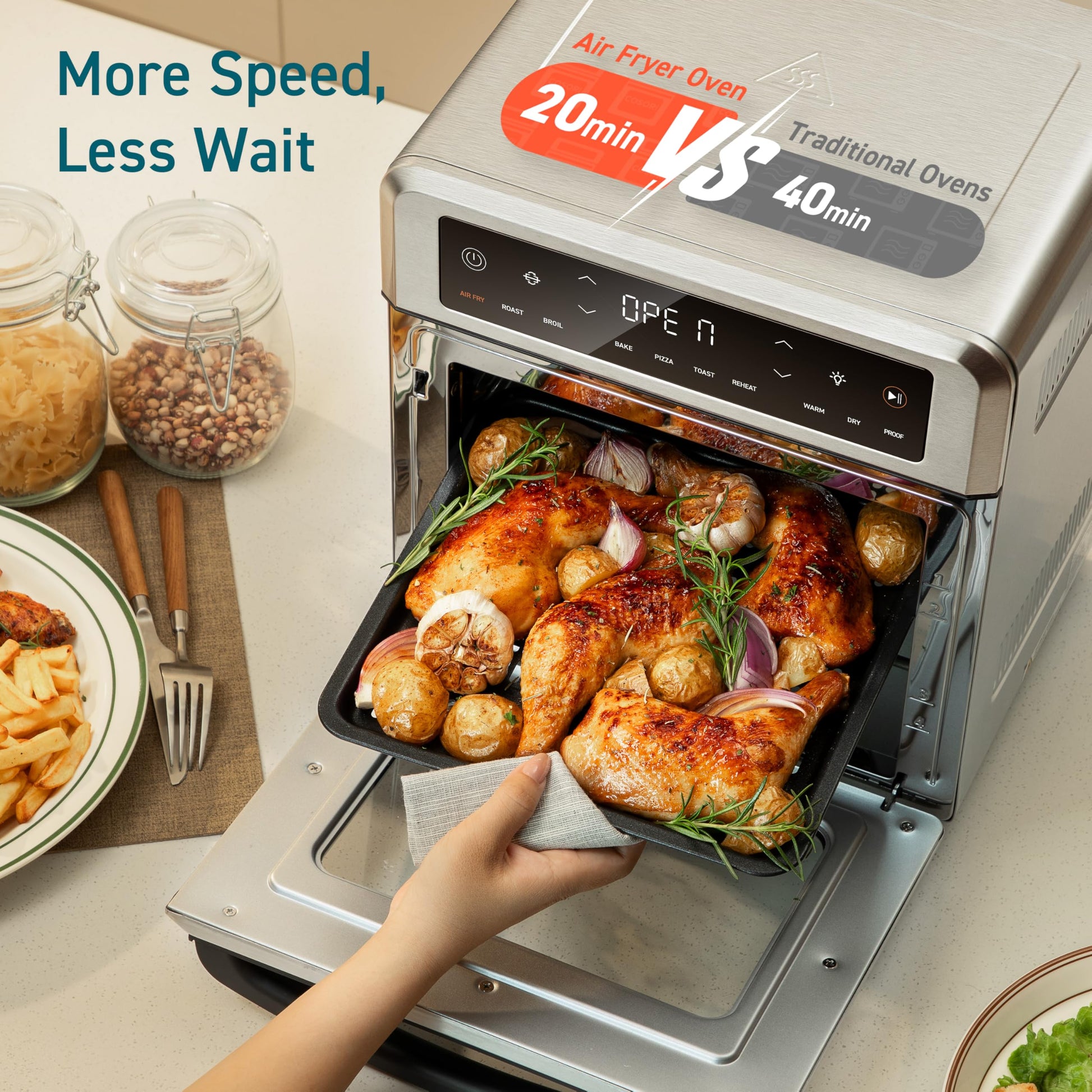 Cosori 11-in-1 Air Fryer Oven, 13Qt Small Footprint Airfryer combo with Rotisserie, Toast, Bake, Roast, Reheat Functions and more, Recipe Book & 6 Accessories Included, Perfect for Small Contertop - Available at All In One Marketplace Canada