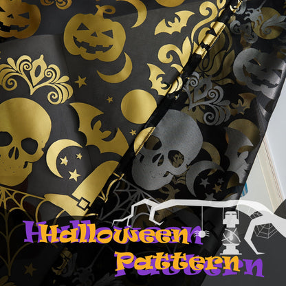 Rideaux d'Halloween NICETOWN, 84 pouces de long, rideaux transparents effrayants avec motifs de crânes, décorations de fête avec squelettes et citrouilles, habillage de fenêtre pour intérieur et extérieur, design à œillets, L52 x H84, noir, 2 panneaux