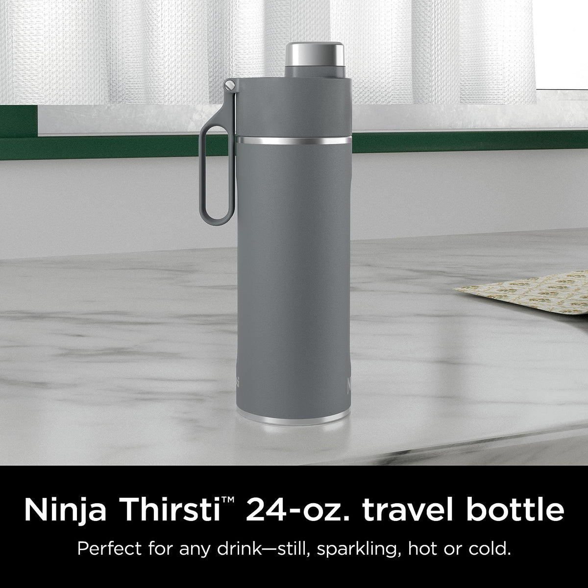 Ninja Thirsti 24oz Travel Bottle for Sparkling Drinks, Fizzier Longer, Leak Proof, 24 Hours Cold, Dishwasher Safe, Insulated Tumbler, Grey, DW2401CGY (Canadian Version)