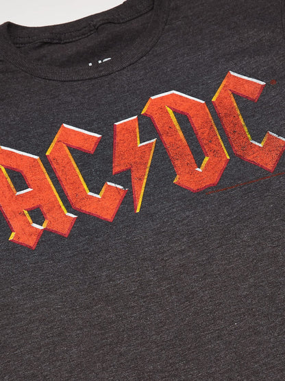 Liquid Blue Men's Ac/dc Vintage Logo Short Sleeve T-Shirt, Charcoal Heather, Large