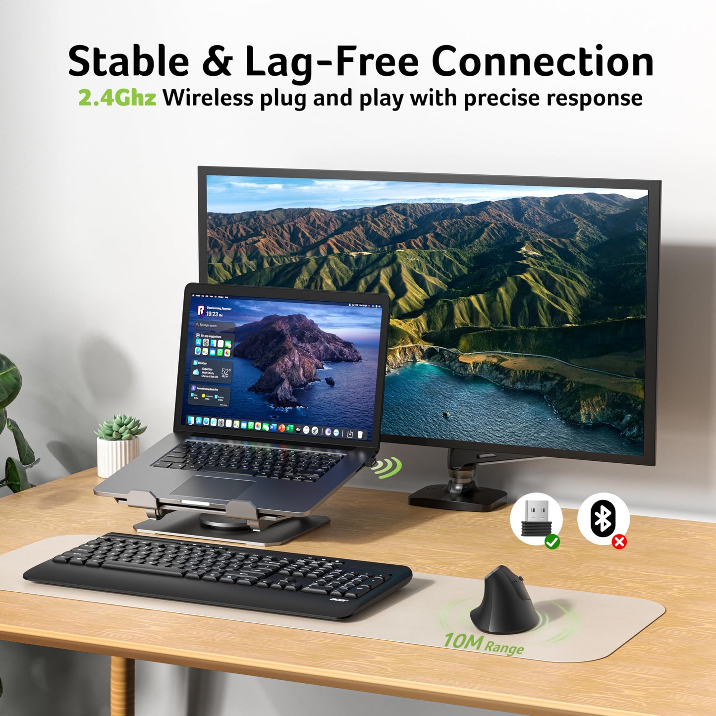 Acer Wireless Ergonomic Mouse, Rechargeable Vertical Mouse, 3 Adjustable DPI 1600/1200/1000, Ergo Mice, 2.4GHz Computer Mouse with 6 Buttons, 2.4GHz USB Receiver for Laptop, PC, Desktop