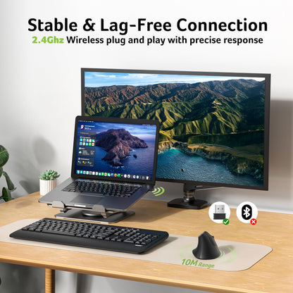Acer Wireless Ergonomic Mouse, Rechargeable Vertical Mouse, 3 Adjustable DPI 1600/1200/1000, Ergo Mice, 2.4GHz Computer Mouse with 6 Buttons, 2.4GHz USB Receiver for Laptop, PC, Desktop