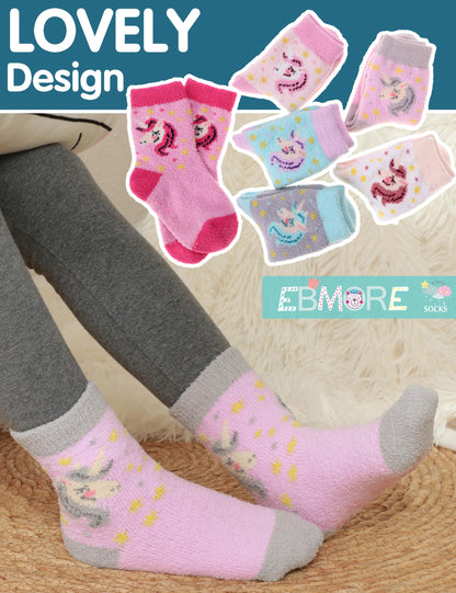 Girls Kids Toddler Fuzzy Slipper Socks Grips Non Slip Socks Winter Warm Fluffy Thick Crew Hosptial Comfy Sherpa Fleece Gripper Gift Socks Christmas Stocking Stuffers 6 Pairs(Pink Unicorn,4-7 Y) 🍁 All In One Marketplace Canada