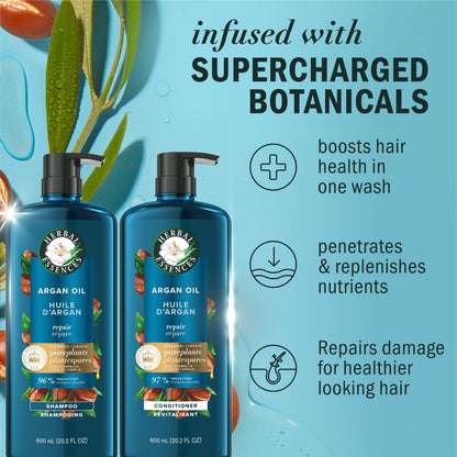 Herbal Essences, Argan Oil Paraben Free Shampoo and Conditioner, Dual Pack, Hair Repair, with Certified Camellia Oil and Aloe Vera, For All Hair Types, Especially Damaged Hair, 600 mL Each - Available at All In One Marketplace Canada