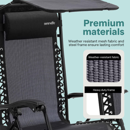 SereneLife Zero Gravity Reclining Chairs Set of 2 – Adjustable Folding Patio & Beach Lounge Chairs with Cup Holder Tray, Removable Padded Headrest, Weather-Resistant SereneLife
