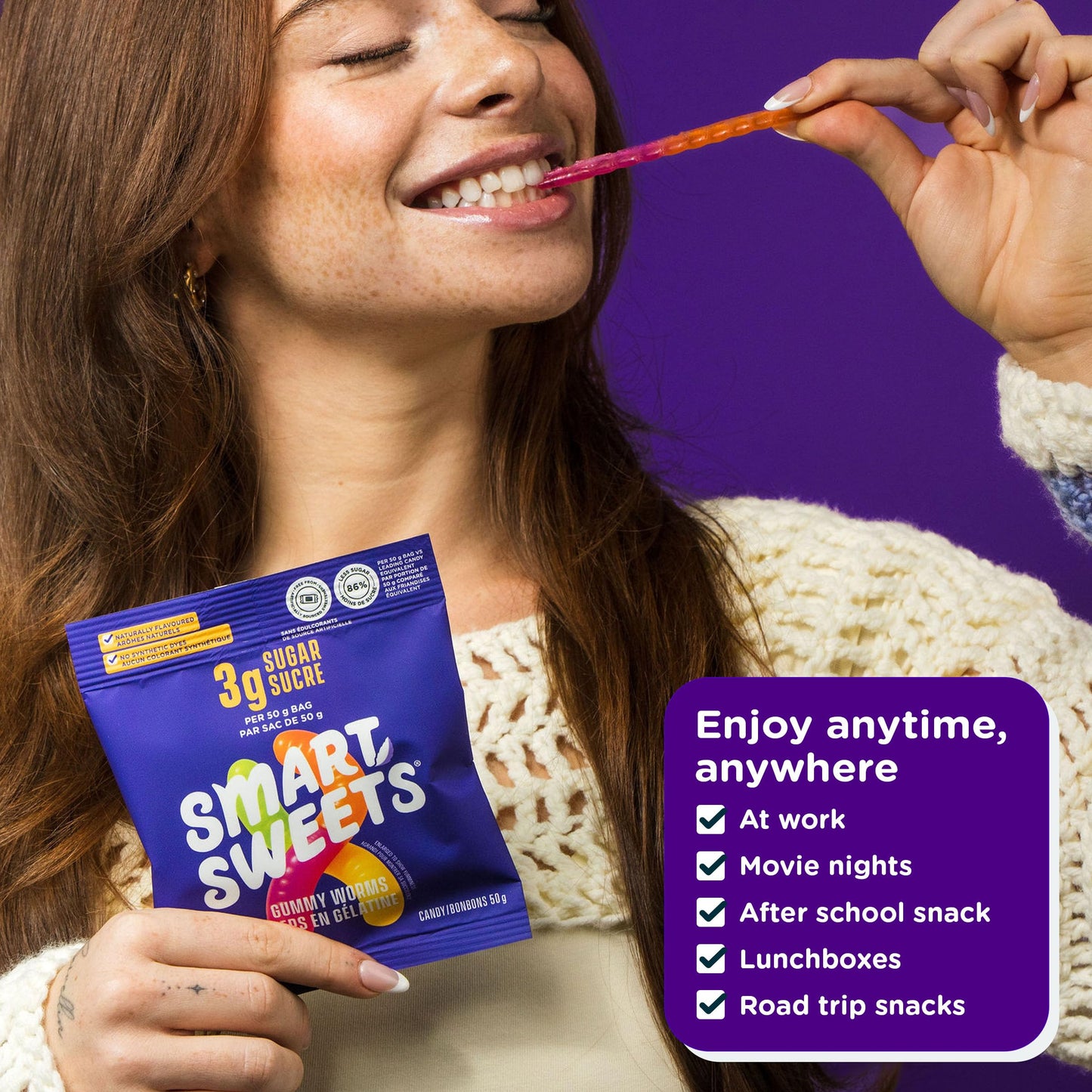SmartSweets Gummy Worms, Low Sugar Gummy Candy, 50g Bags, 12 Pack SmartSweets