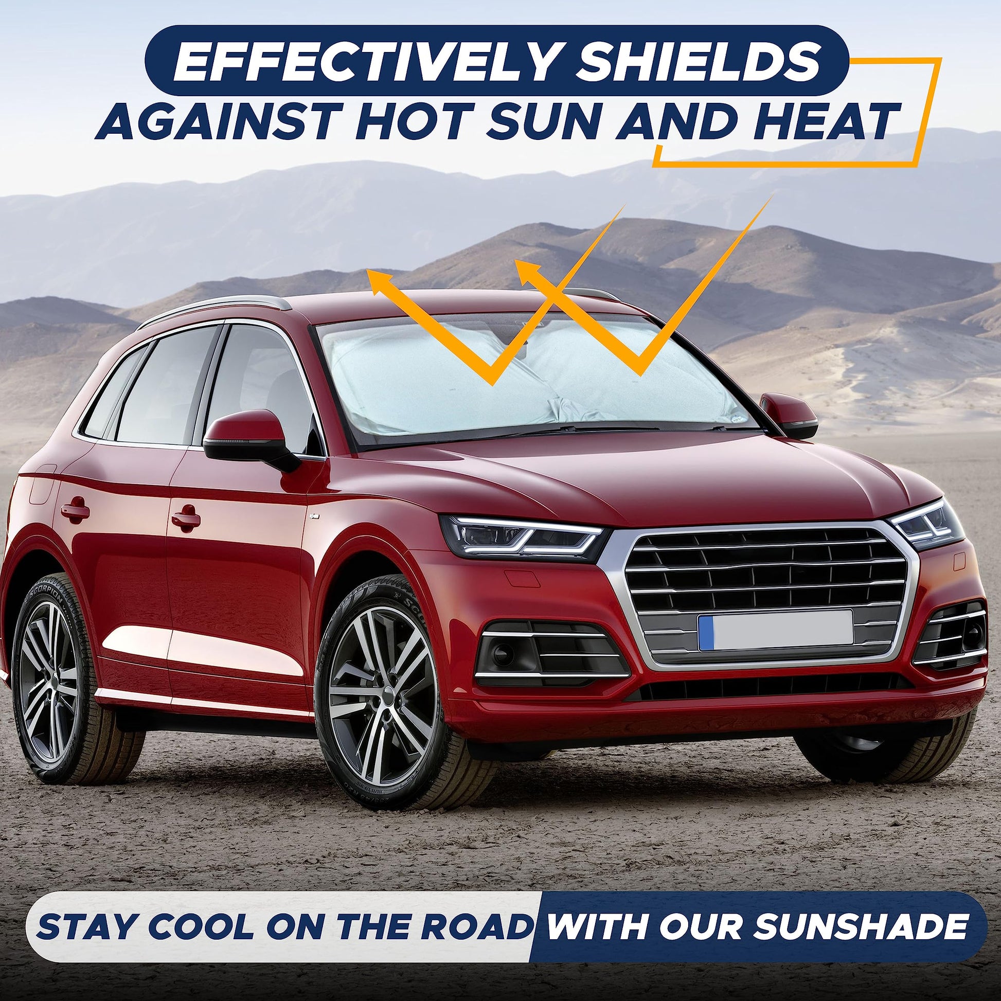EcoNour Car Windshield Sun Shade with Storage Pouch | Durable 240T Material Car Sun Visor for UV Rays, Sun Heat Protection | Car Interior Accessories for Sun Heat | Medium Plus (64 inches x 34 inches)